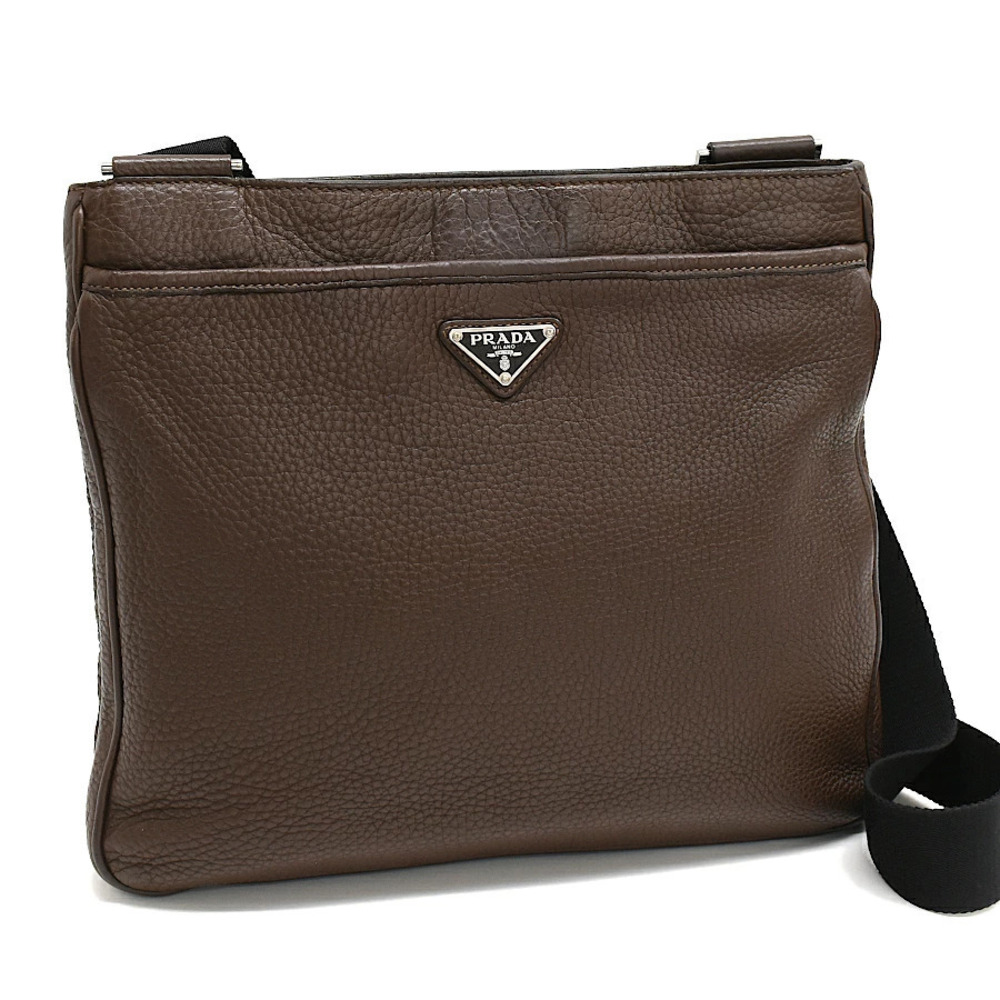 Prada Tessuto Crossbody Bag Leather Brown Triangle Plate